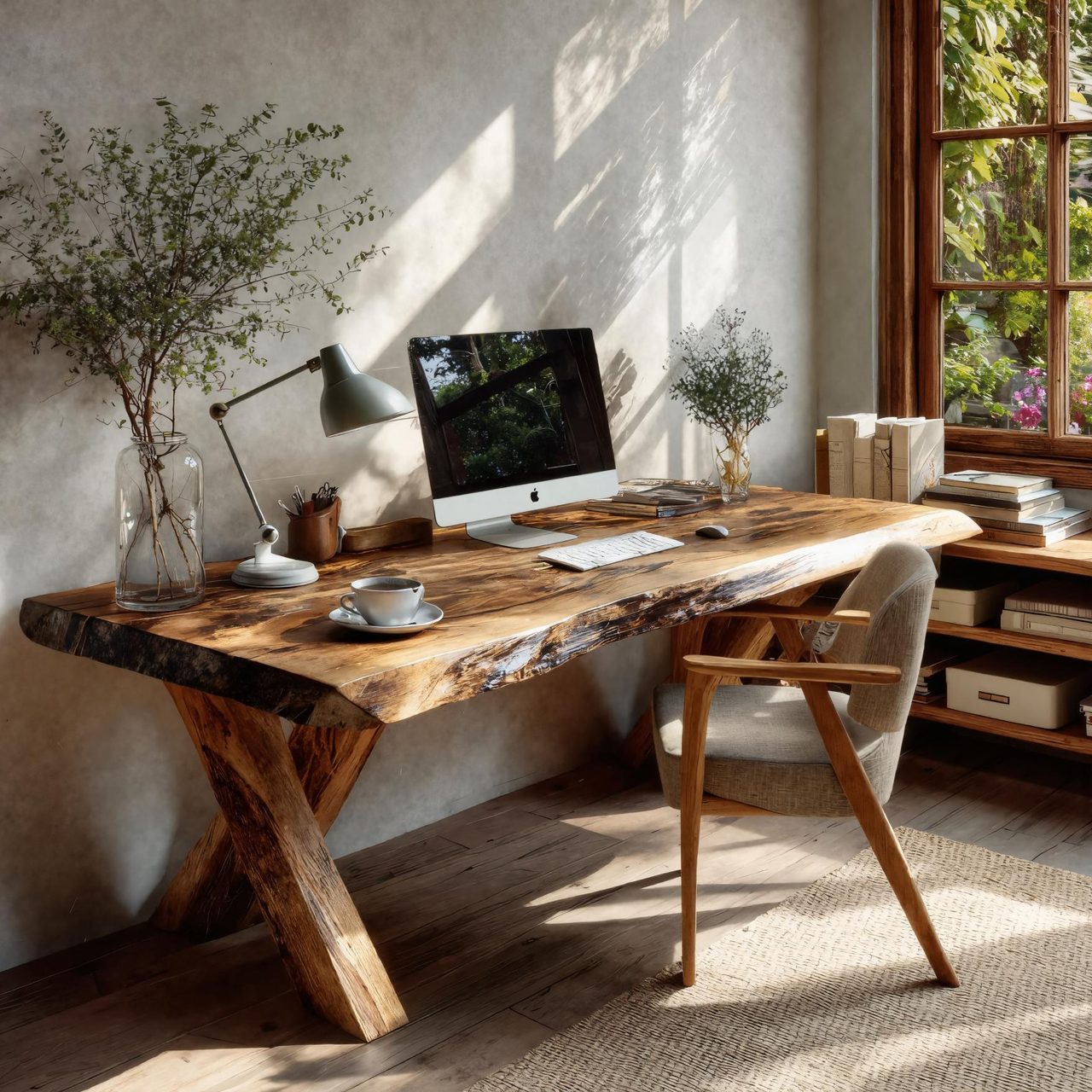 Rustic Live Edge Desk With X Legs For Home Office Lynnsnail