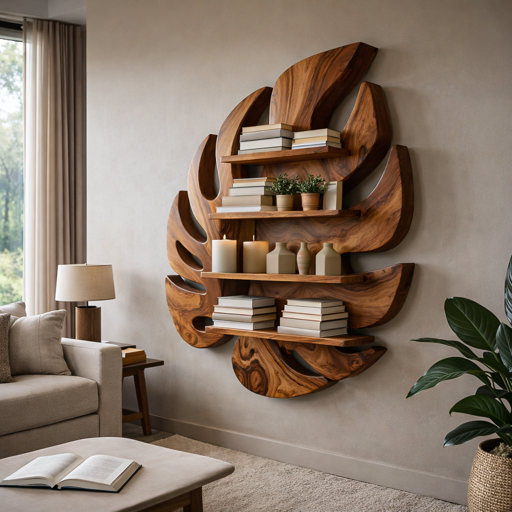 Modern Wooden Leaf Floating Bookshelf For Living Room Lynnsnail