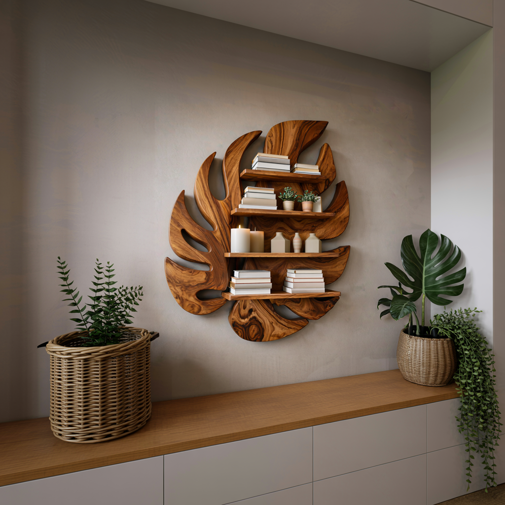 Modern Wooden Leaf Floating Bookshelf For Living Room Lynnsnail