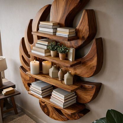 Modern Wooden Leaf Floating Bookshelf For Living Room Lynnsnail