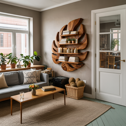 Modern Wooden Leaf Floating Bookshelf For Living Room Lynnsnail