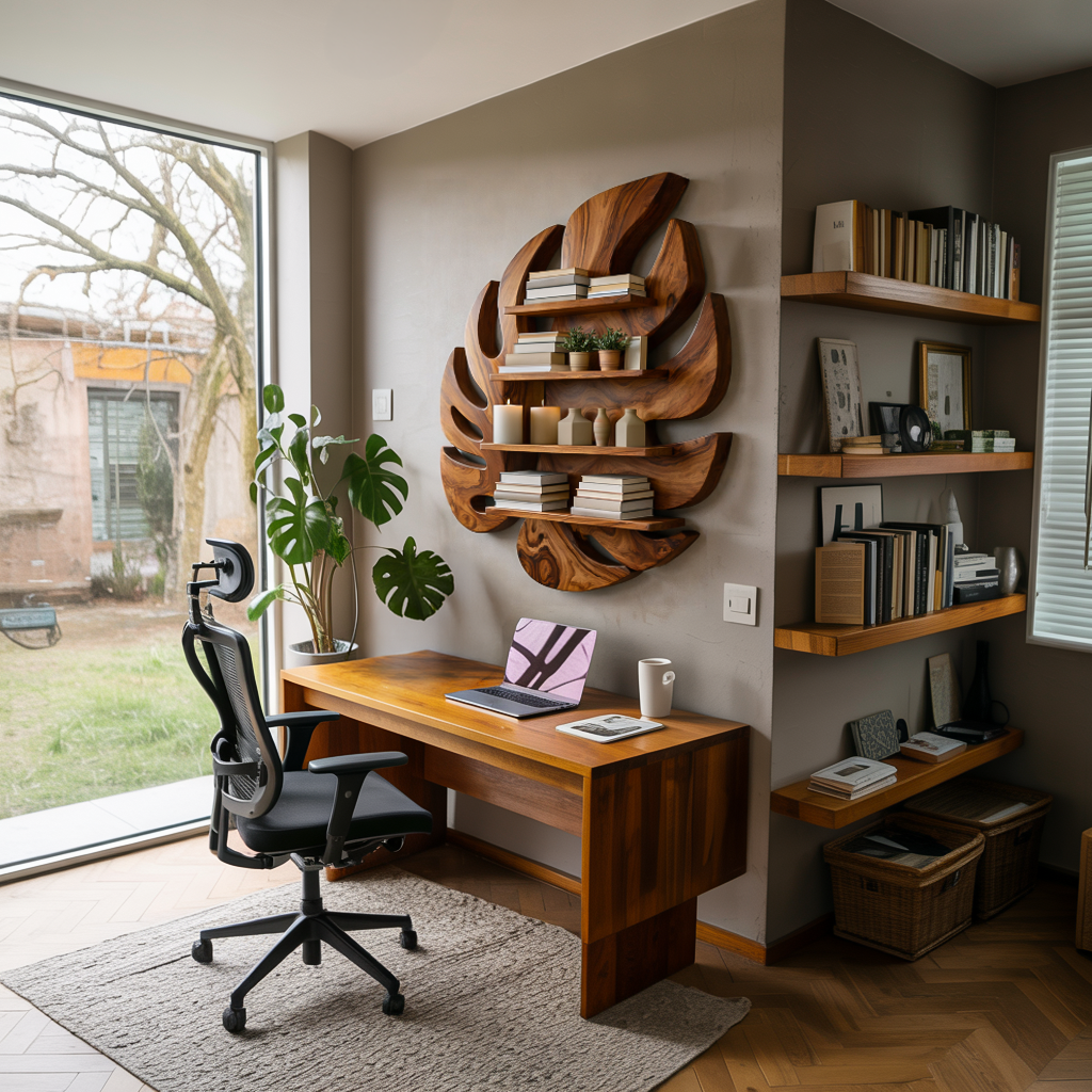 Modern Wooden Leaf Floating Bookshelf For Living Room Lynnsnail