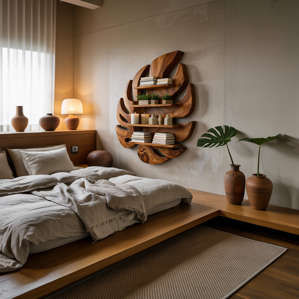 Modern Wooden Leaf Floating Bookshelf For Living Room Lynnsnail