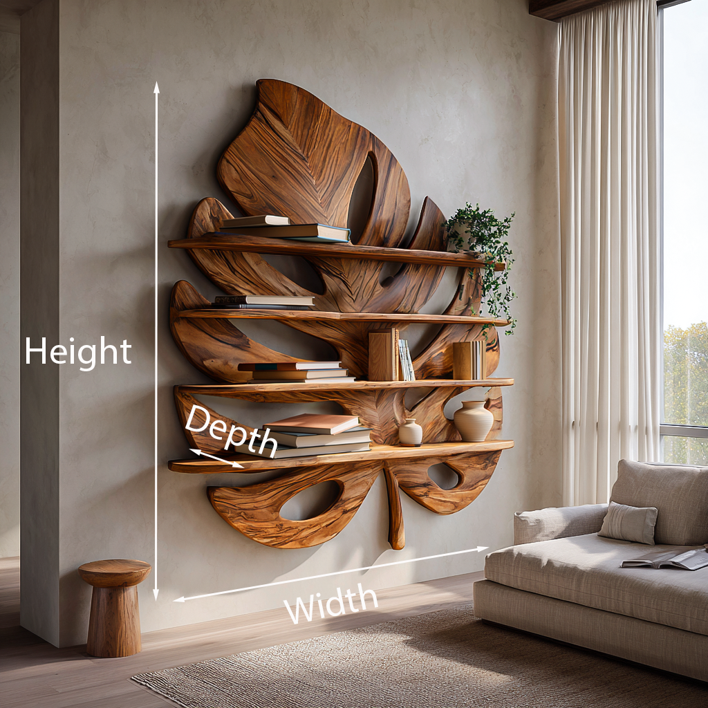 Artistic Wooden Tropical Leaf Wall Mounted Bookshelf For Home Decor Lynnsnail
