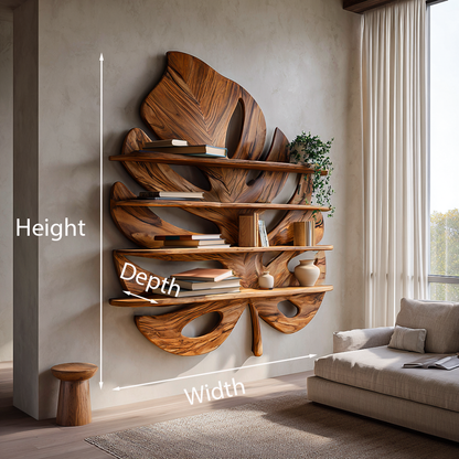 Artistic Wooden Tropical Leaf Wall Mounted Bookshelf For Home Decor Lynnsnail