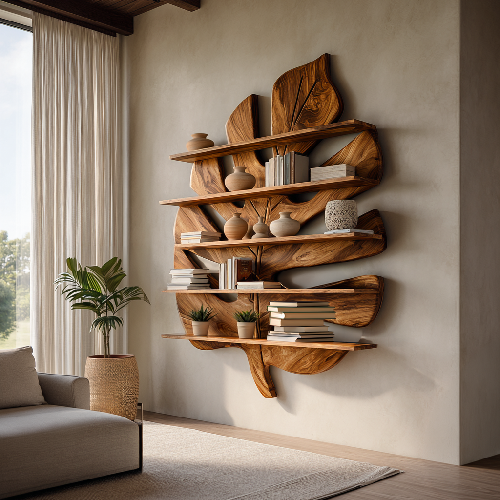 Contemporary Wooden Leaf Bookshelf For Living Room Design Lynnsnail