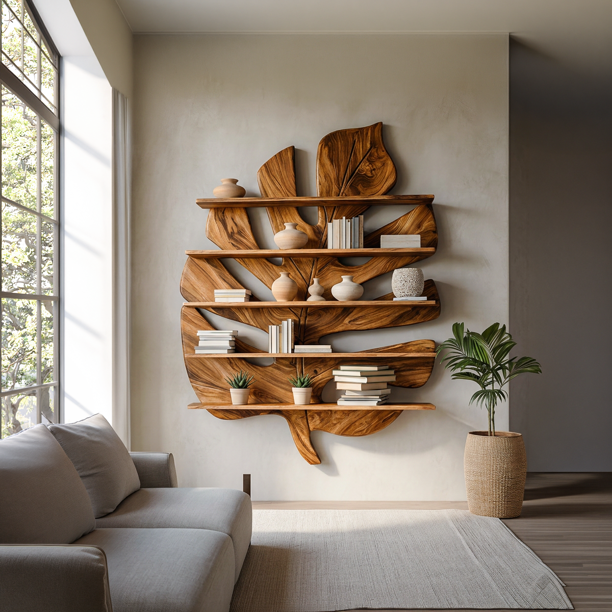 Contemporary Wooden Leaf Bookshelf For Living Room Design Lynnsnail