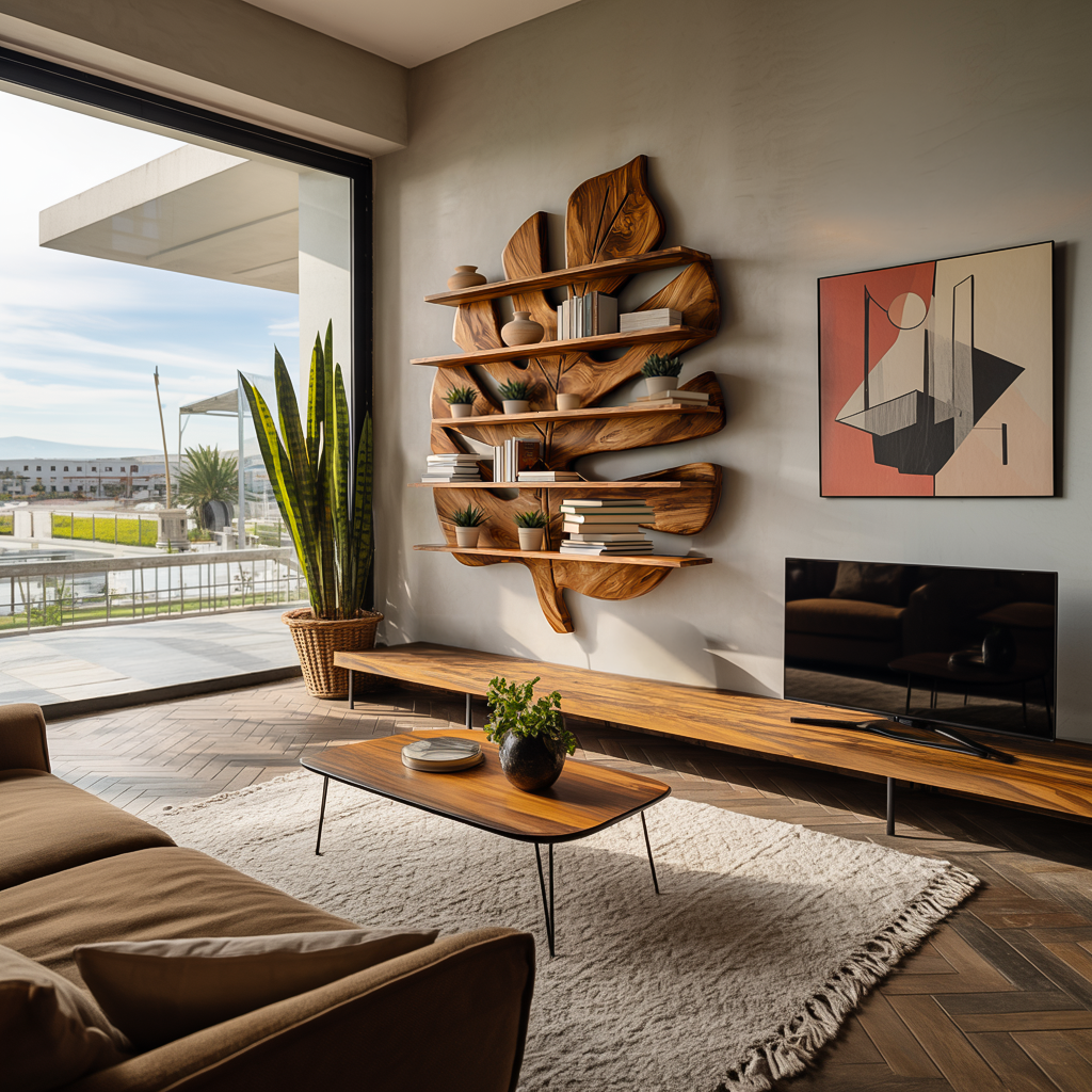 Contemporary Wooden Leaf Bookshelf For Living Room Design Lynnsnail