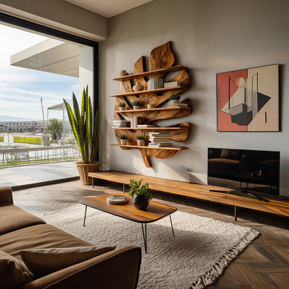 Contemporary Wooden Leaf Bookshelf For Living Room Design Lynnsnail