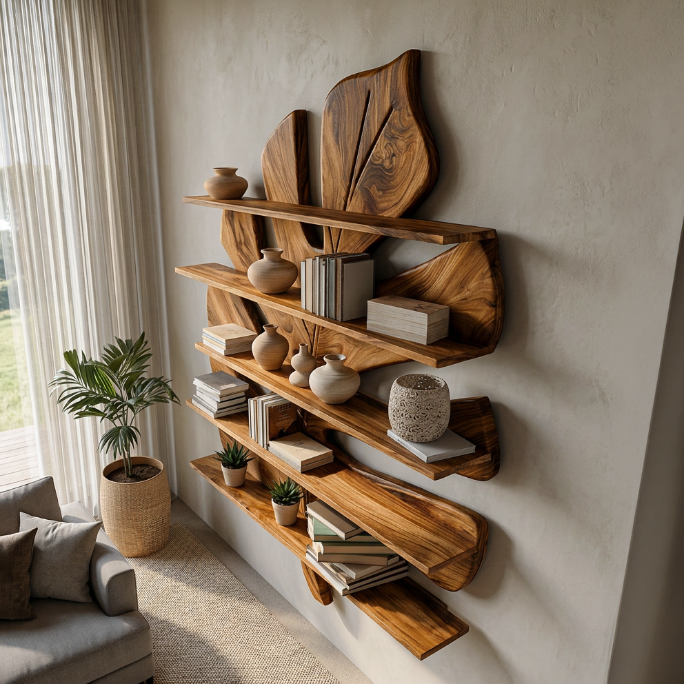 Contemporary Wooden Leaf Bookshelf For Living Room Design Lynnsnail