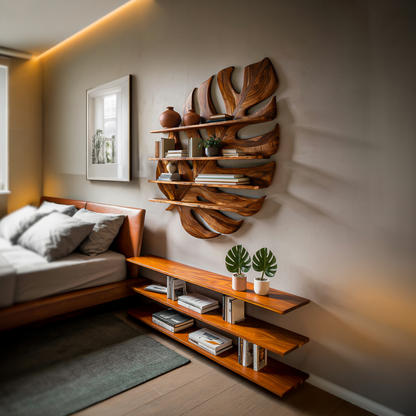 Large Wooden Tropical Leaf Bookshelf For Living Room Lynnsnail
