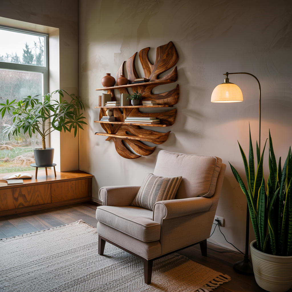 Large Wooden Tropical Leaf Bookshelf For Living Room Lynnsnail