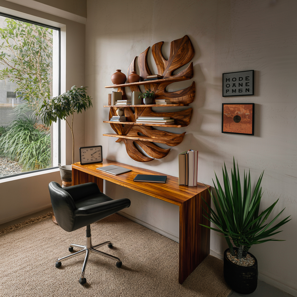 Large Wooden Tropical Leaf Bookshelf For Living Room Lynnsnail