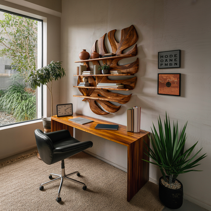 Large Wooden Tropical Leaf Bookshelf For Living Room Lynnsnail