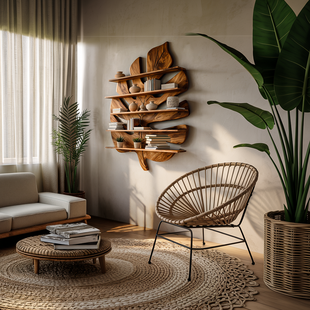 Contemporary Wooden Leaf Bookshelf For Living Room Design Lynnsnail