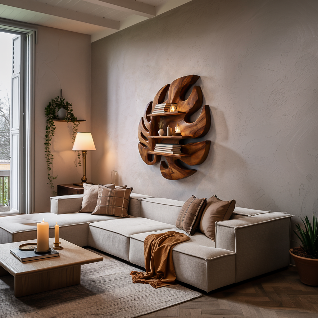 Wooden Leaf Inspired Wall Mounted Bookshelf For Living Decor Lynnsnail