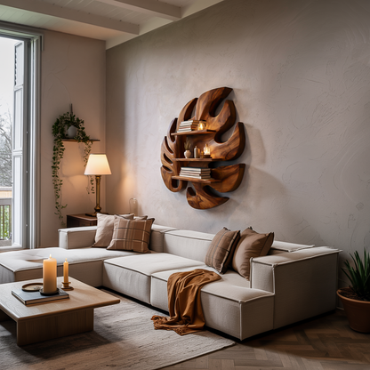 Wooden Leaf Inspired Wall Mounted Bookshelf For Living Decor Lynnsnail