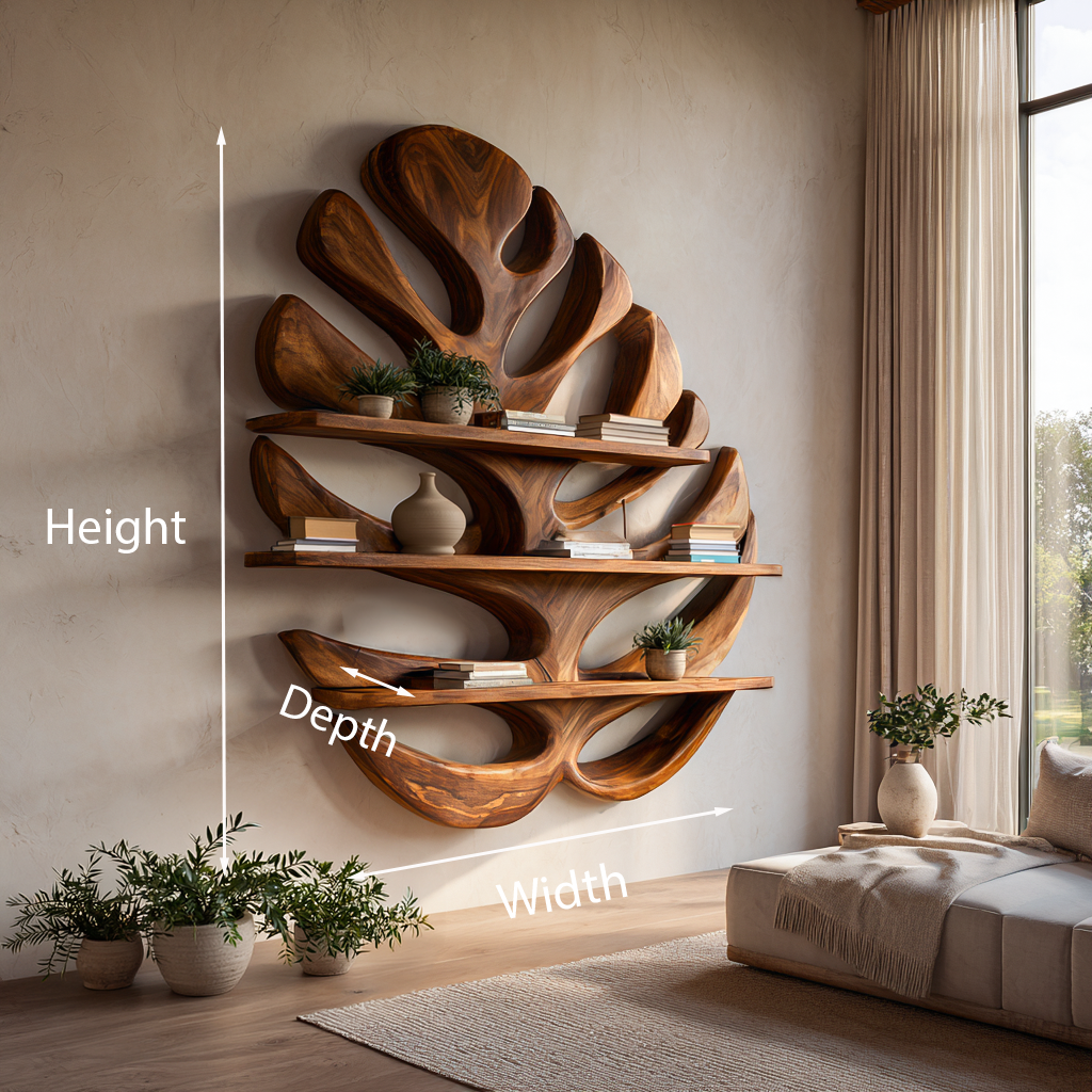 Wood Monstera Leaf Bookshelf for Modern Minimalist Home Lynnsnail
