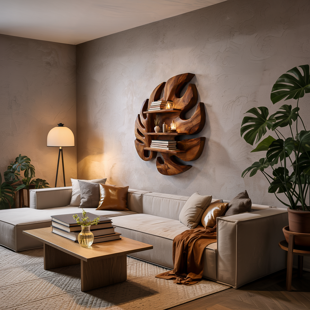 Wooden Leaf Inspired Wall Mounted Bookshelf For Living Decor Lynnsnail