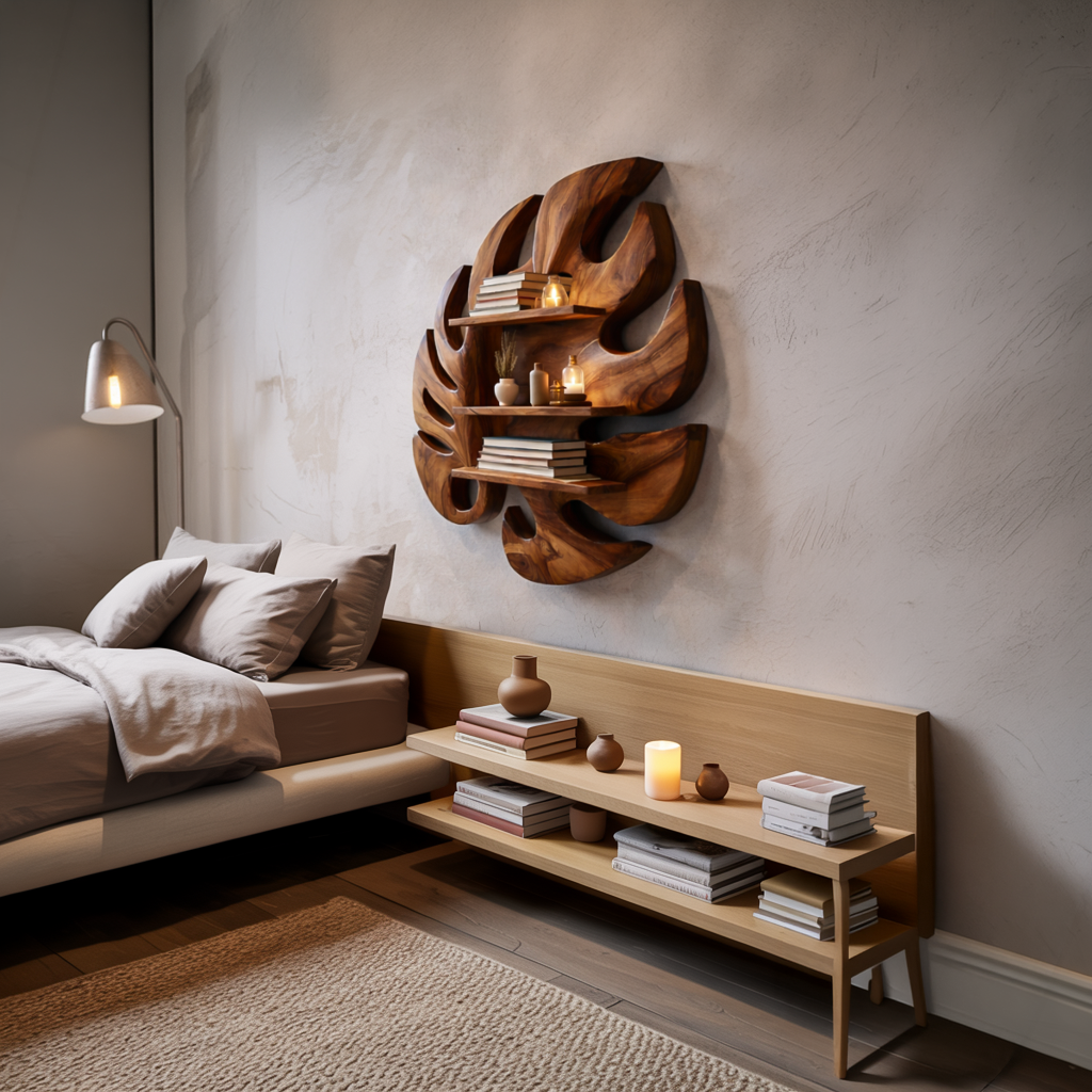 Wooden Leaf Inspired Wall Mounted Bookshelf For Living Decor Lynnsnail