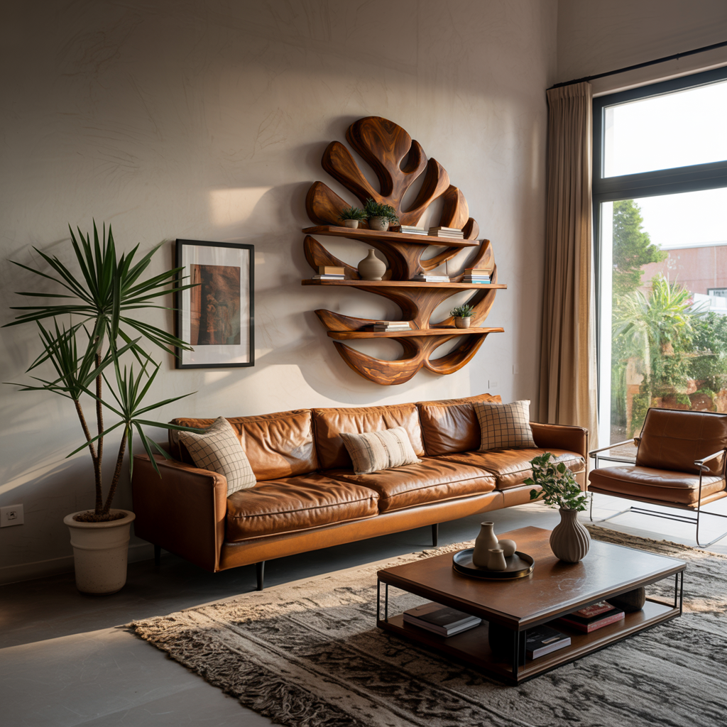 Wood Monstera Leaf Bookshelf for Modern Minimalist Home Lynnsnail