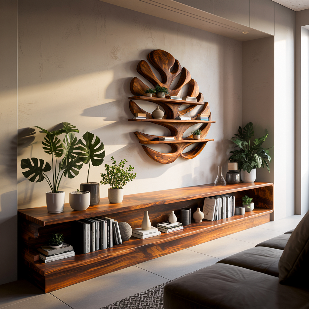 Wood Monstera Leaf Bookshelf for Modern Minimalist Home Lynnsnail