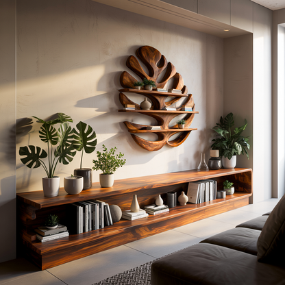 Wood Monstera Leaf Bookshelf for Modern Minimalist Home Lynnsnail