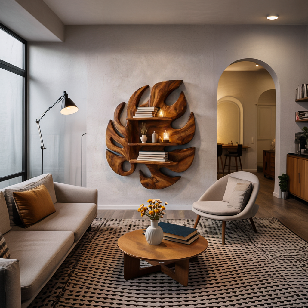 Wooden Leaf Inspired Wall Mounted Bookshelf For Living Decor Lynnsnail