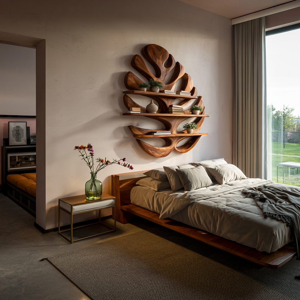 Wood Monstera Leaf Bookshelf for Modern Minimalist Home Lynnsnail