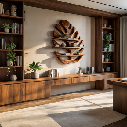 Wood Monstera Leaf Bookshelf for Modern Minimalist Home Lynnsnail