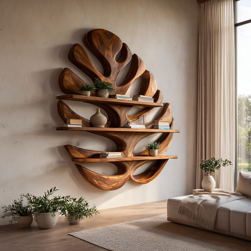 Wood Monstera Leaf Bookshelf for Modern Minimalist Home Lynnsnail