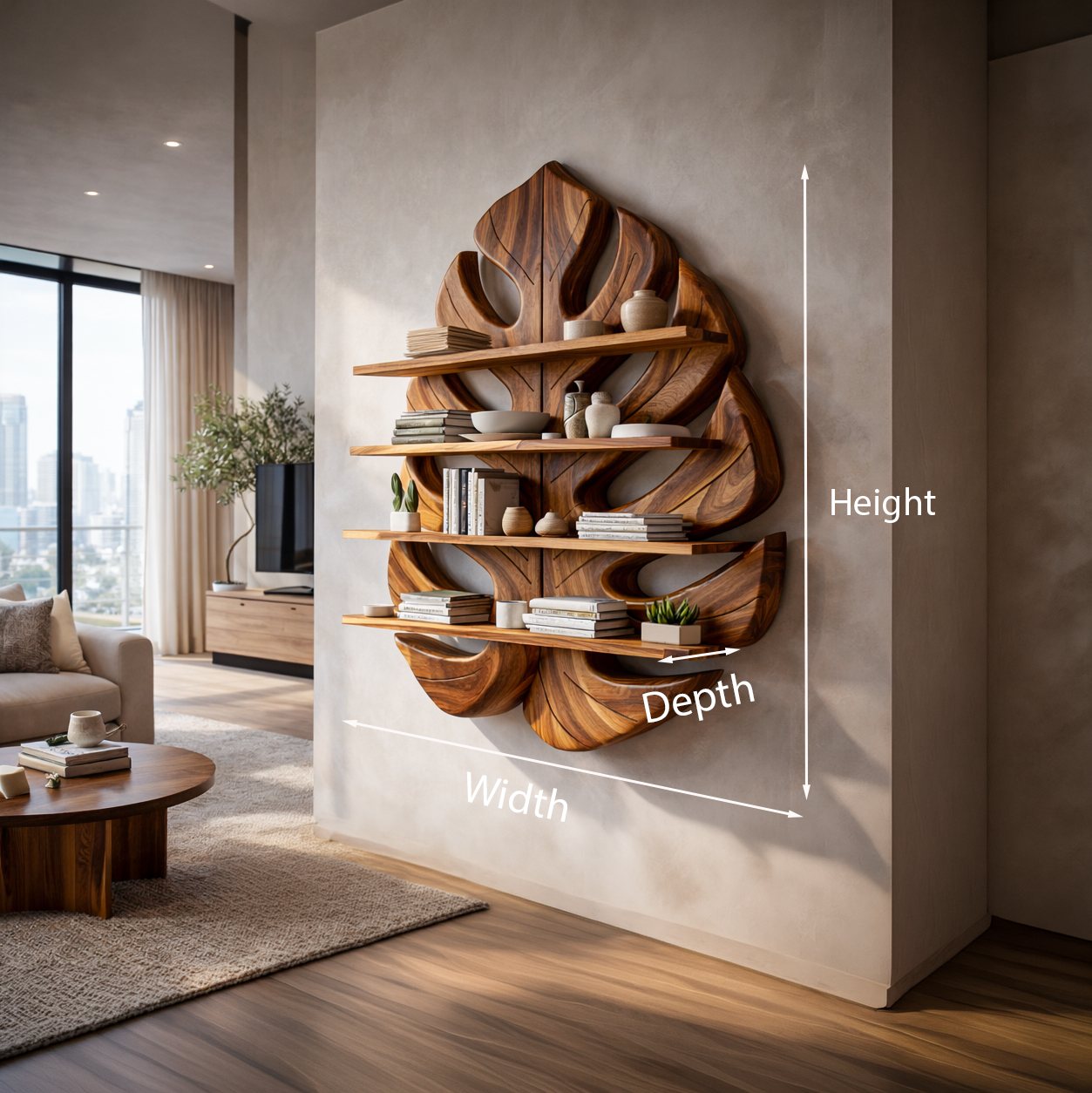 Wooden Leaf Bookshelf for Living Room Plant and Book Display Lynnsnail