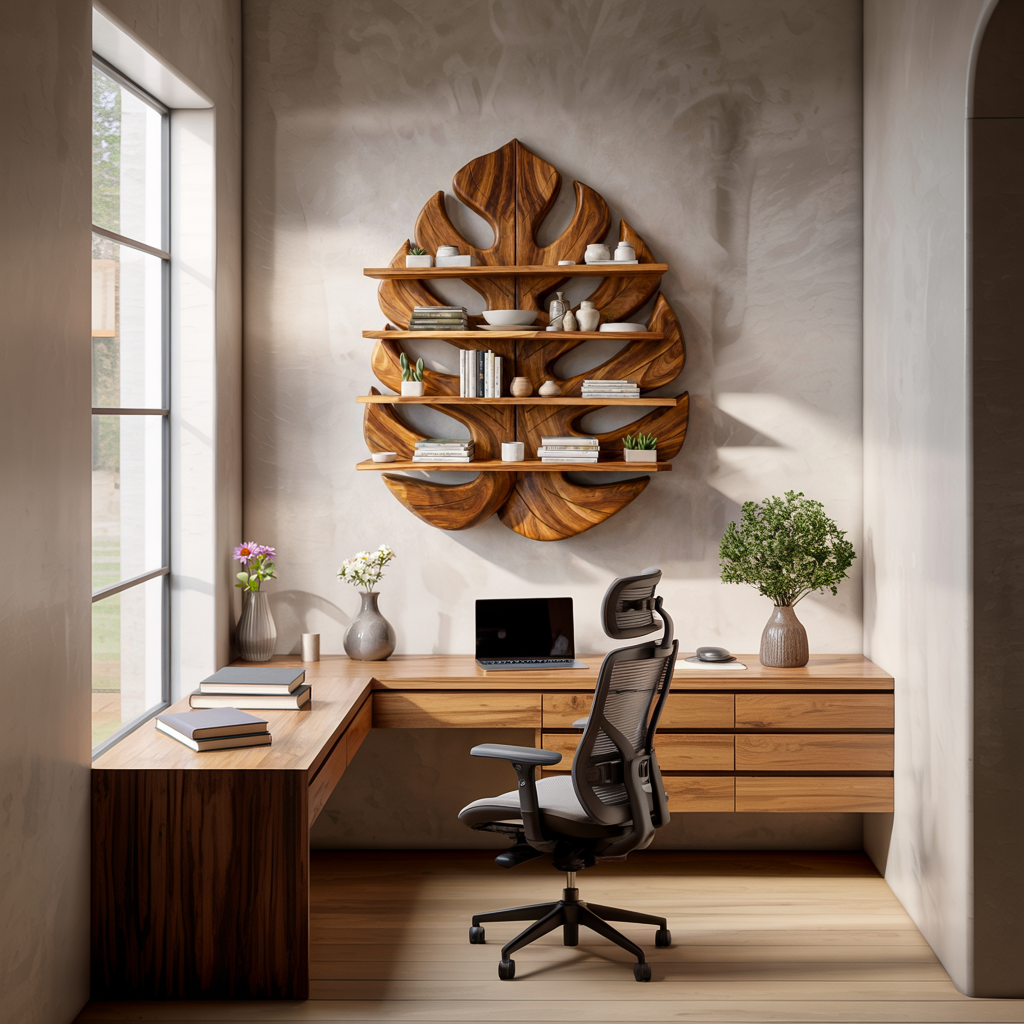 Wooden Leaf Bookshelf for Living Room Plant and Book Display Lynnsnail
