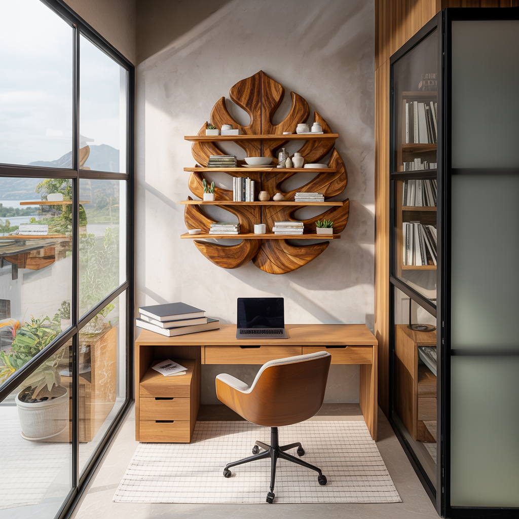 Wooden Leaf Bookshelf for Living Room Plant and Book Display Lynnsnail