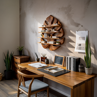 Wooden Leaf Bookshelf for Living Room Plant and Book Display Lynnsnail