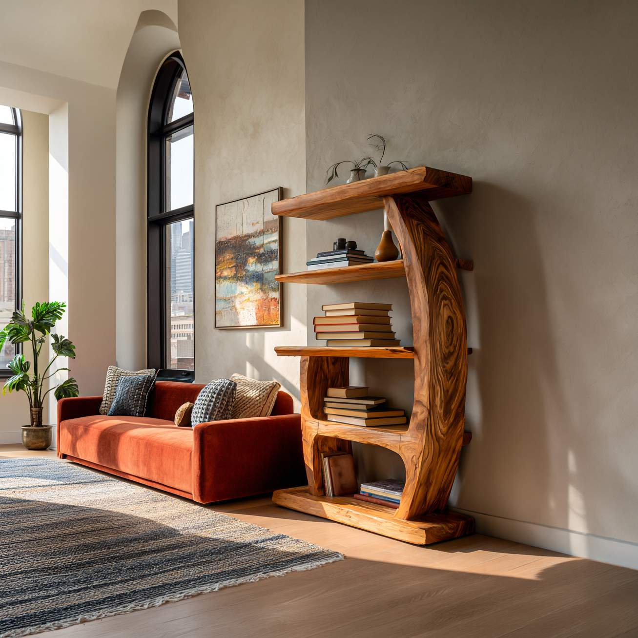 Artistic Bookshelf With Tiers For Living Room Lynnsnail