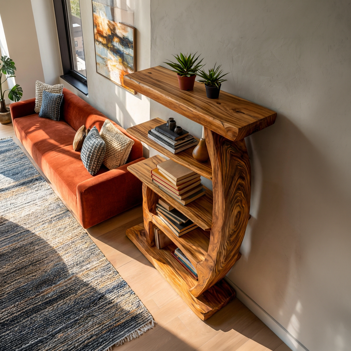 Artistic Bookshelf With Tiers For Living Room Lynnsnail