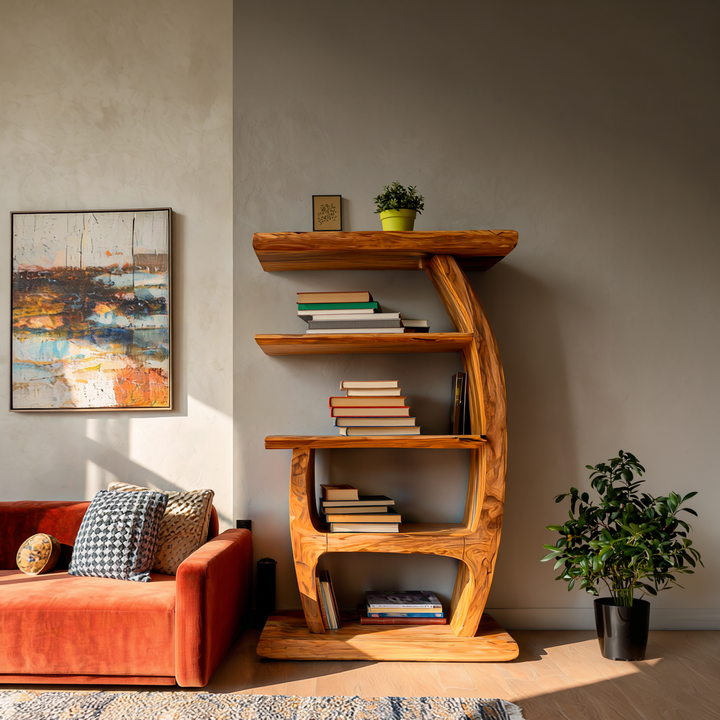 Artistic Bookshelf With Tiers For Living Room Lynnsnail