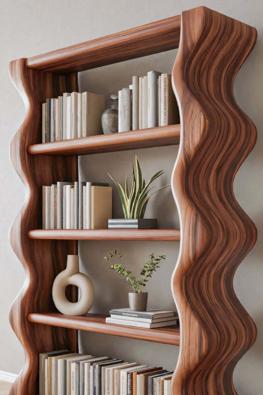 Modern Wave Bookshelf For Living Room Or Office Lynnsnail