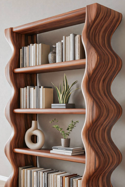 Modern Wave Bookshelf For Living Room Or Office Lynnsnail