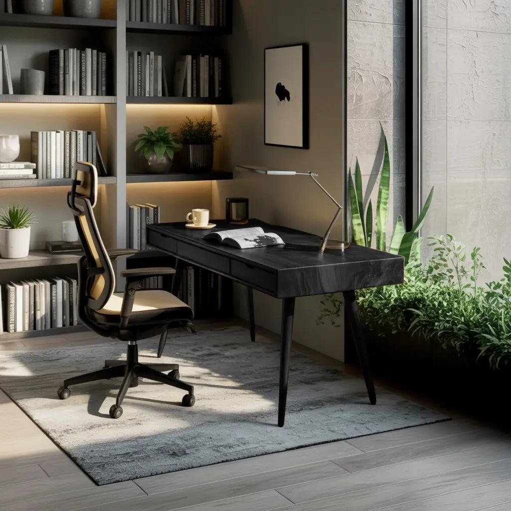 Mid Century Modern Writing Desk With Drawers For Home Office Lynnsnail