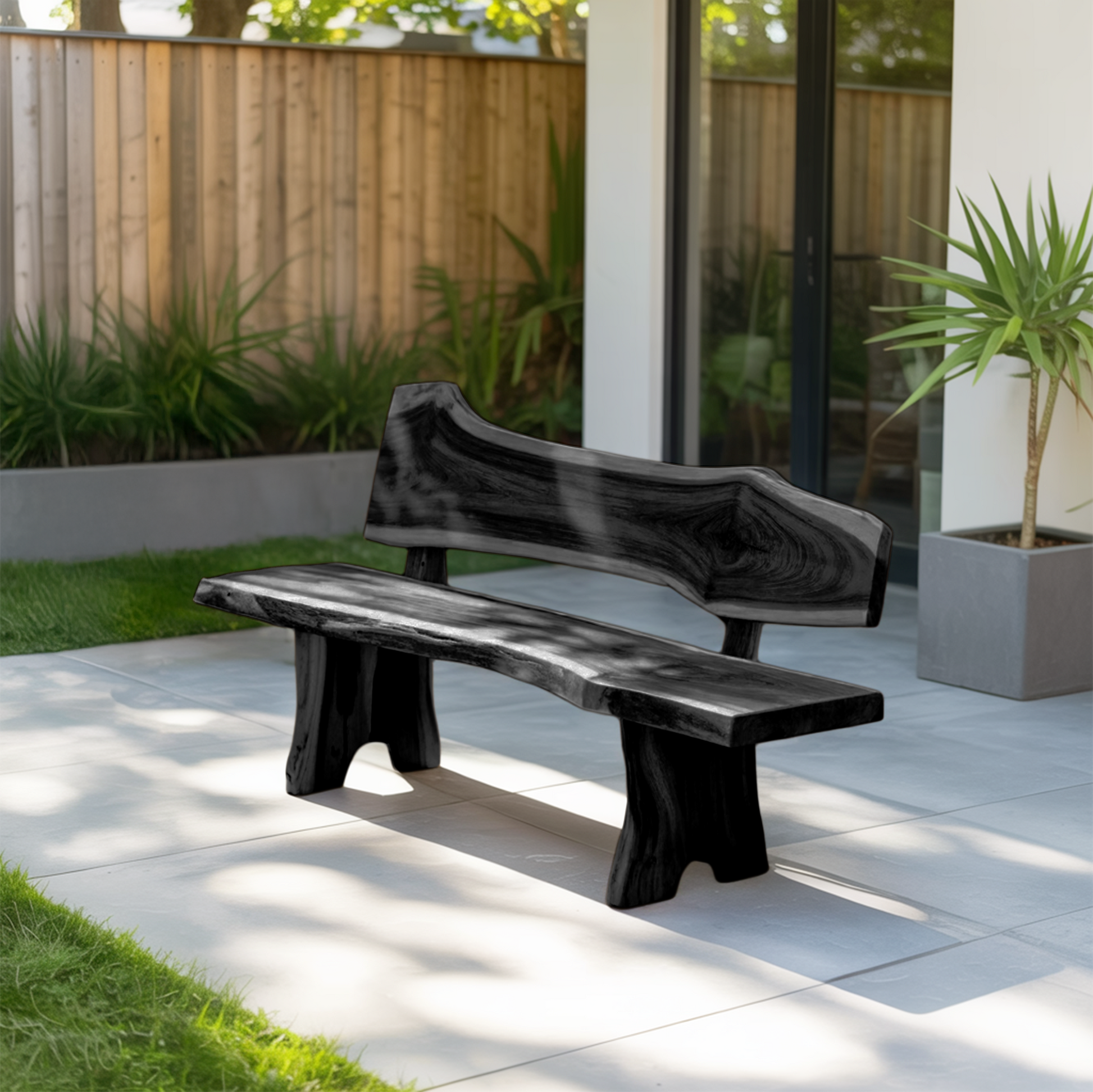 Rustic Live Edge Outdoor Bench With Curved Back For Patio Or Garden Lynnsnail