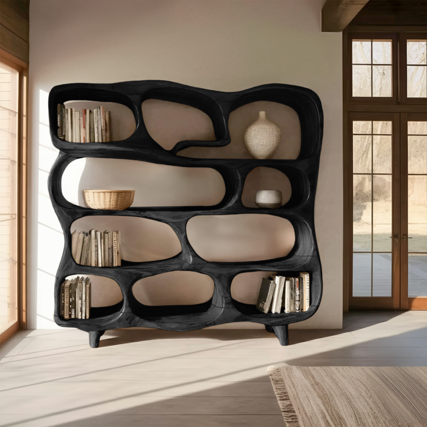 Modern Handcrafted Bookshelf With Curved Design For Living Room Lynnsnail