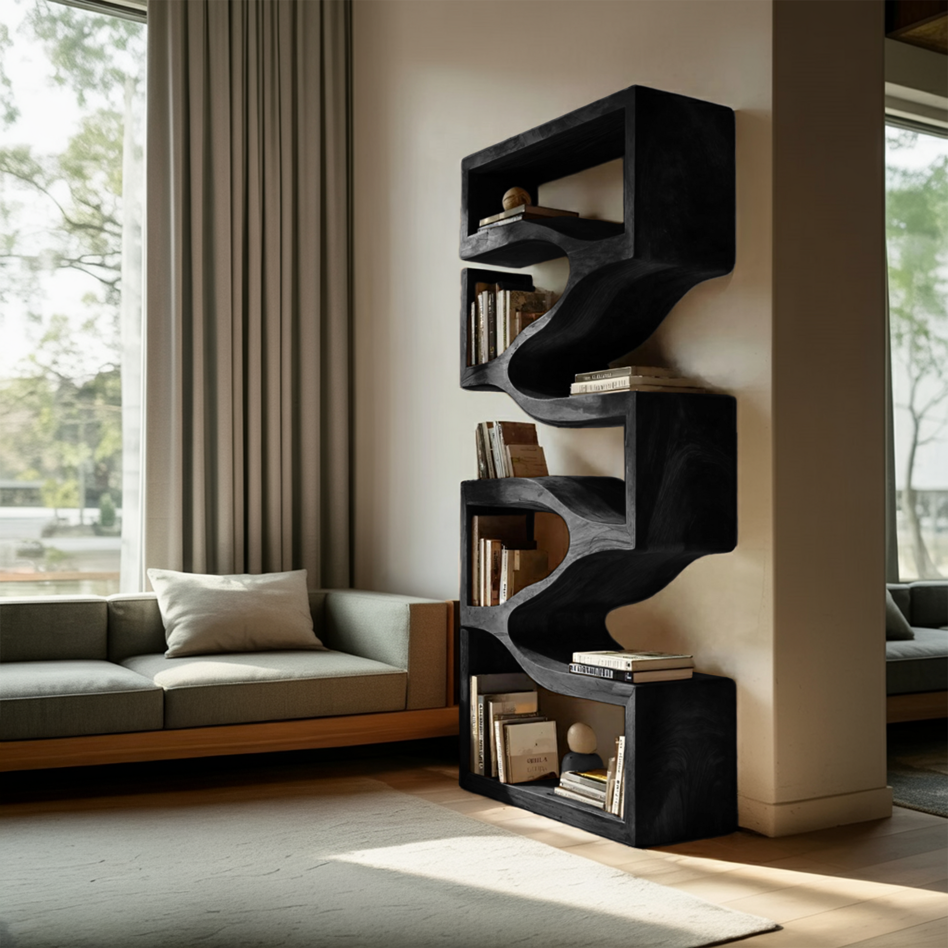 Sculptural Wooden Wall Bookcase For Modern BedRoom Lynnsnail