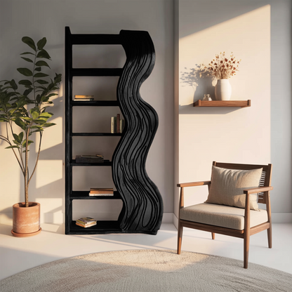 Modern Bookshelf With Wave Carved Side Panel For Office Lynnsnail
