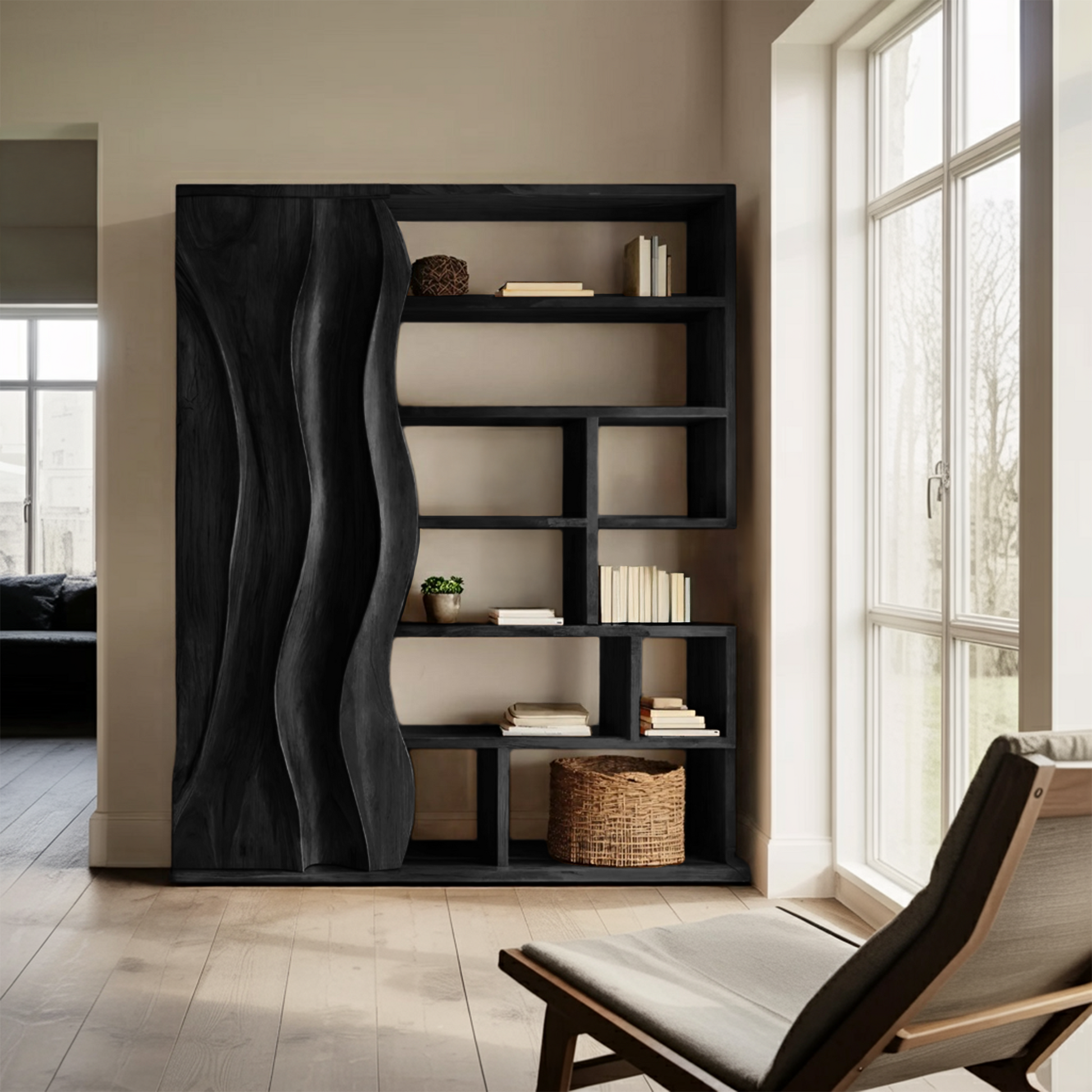 Modern Bookshelf With Wave Door For Home Decor Lynnsnail