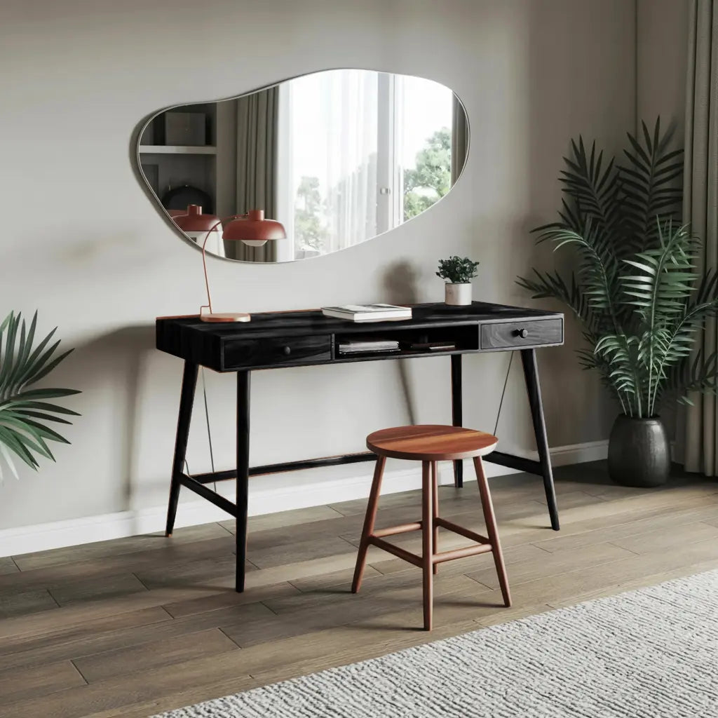 Mid Century Desk With Drawer For Home Office And Workspace Lynnsnail