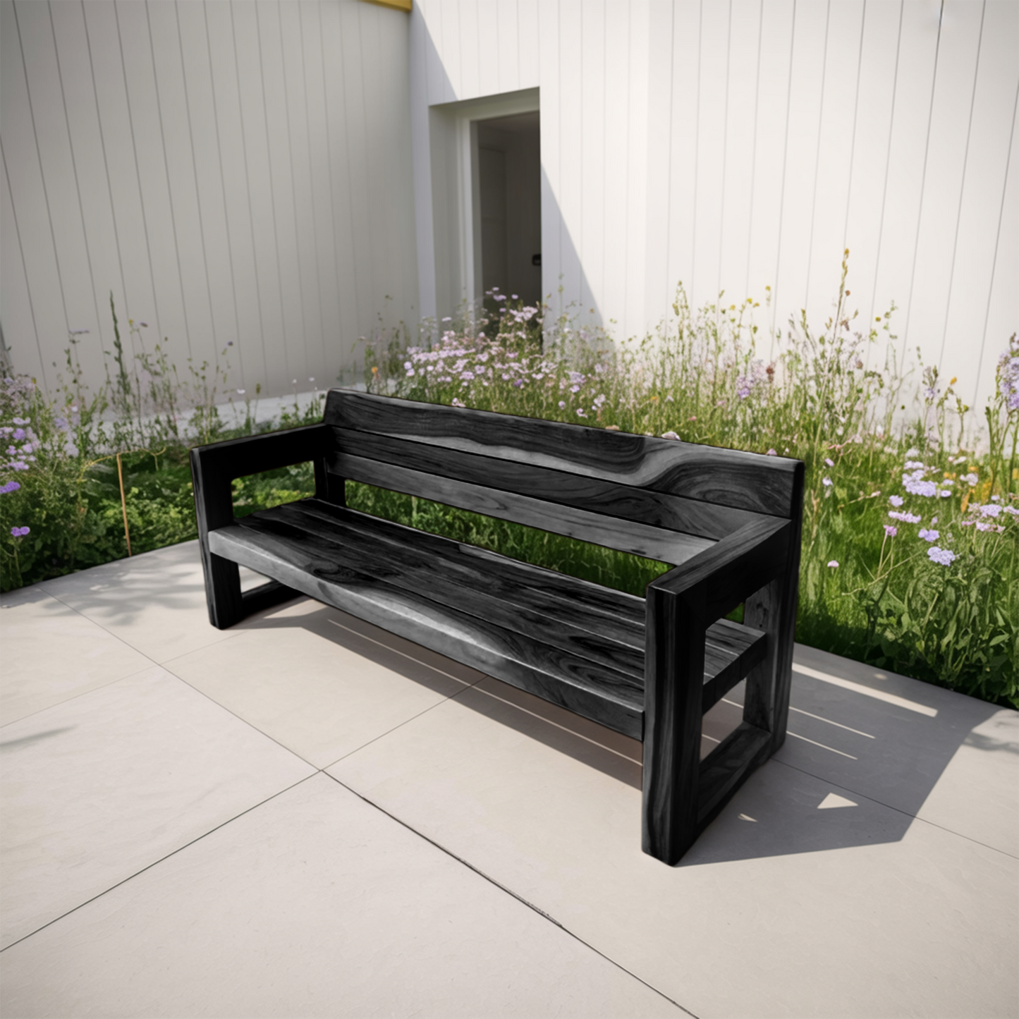 Modern Solid Wood Outdoor Bench With Armrests For Garden Or Entryway Lynnsnail