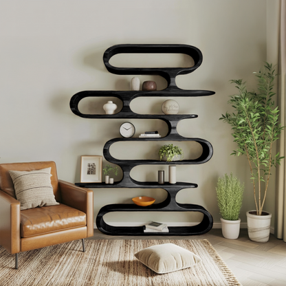 Mid Century Modern Wall Shelf With Flowing Shape For Living Room And Office Lynnsnail