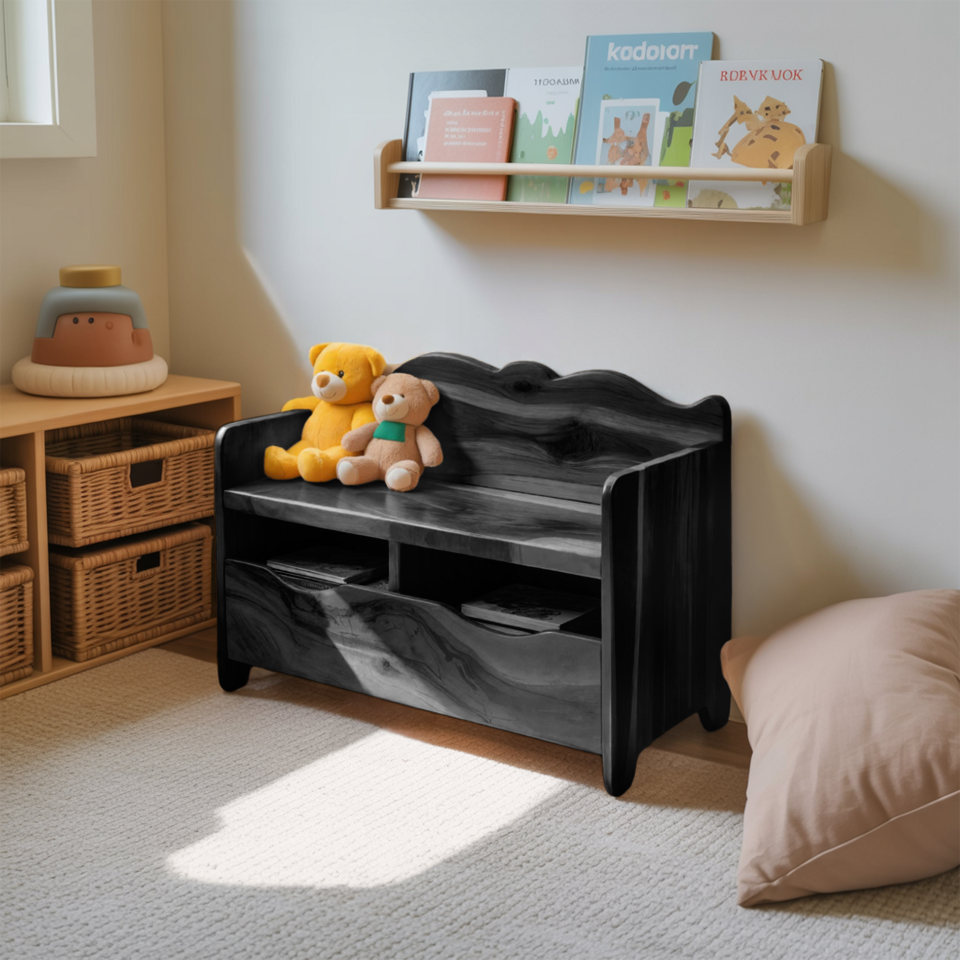 Montessori Bench With Book Storage For Kids Room Entryway And Playroom Lynnsnail